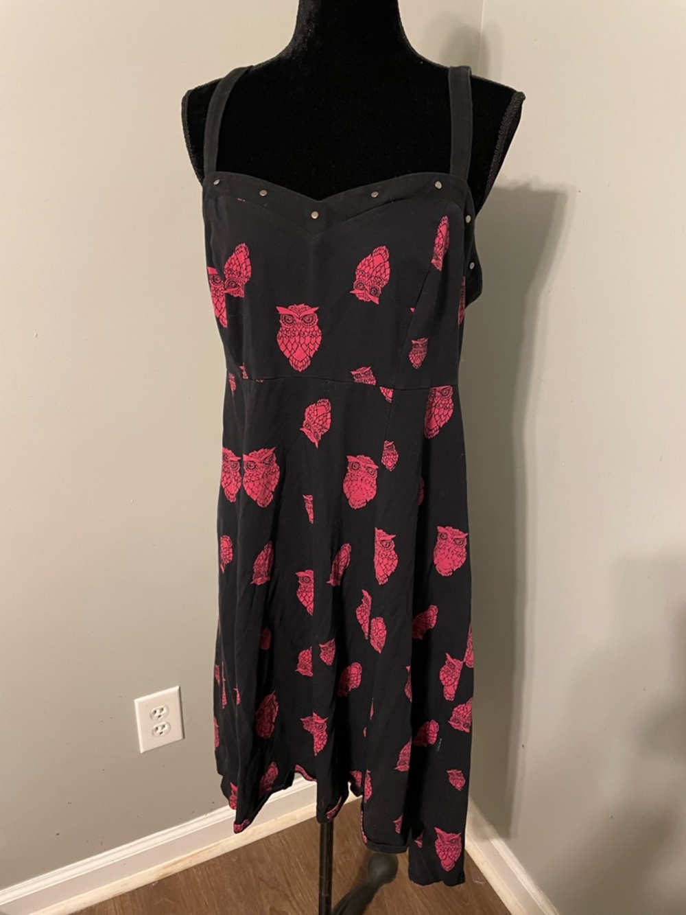 Tripp NYC Black Dress with Pink Owl Print